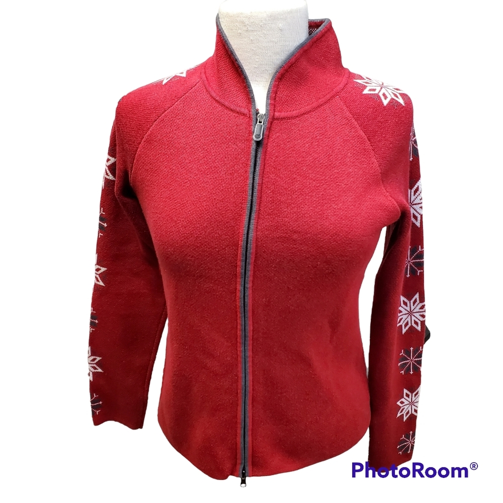 EDDIE BAUER RED SNOWFLAKE COTTON ACRYLIC WINTER SWEATER SIZE SMALL PETITE GUC